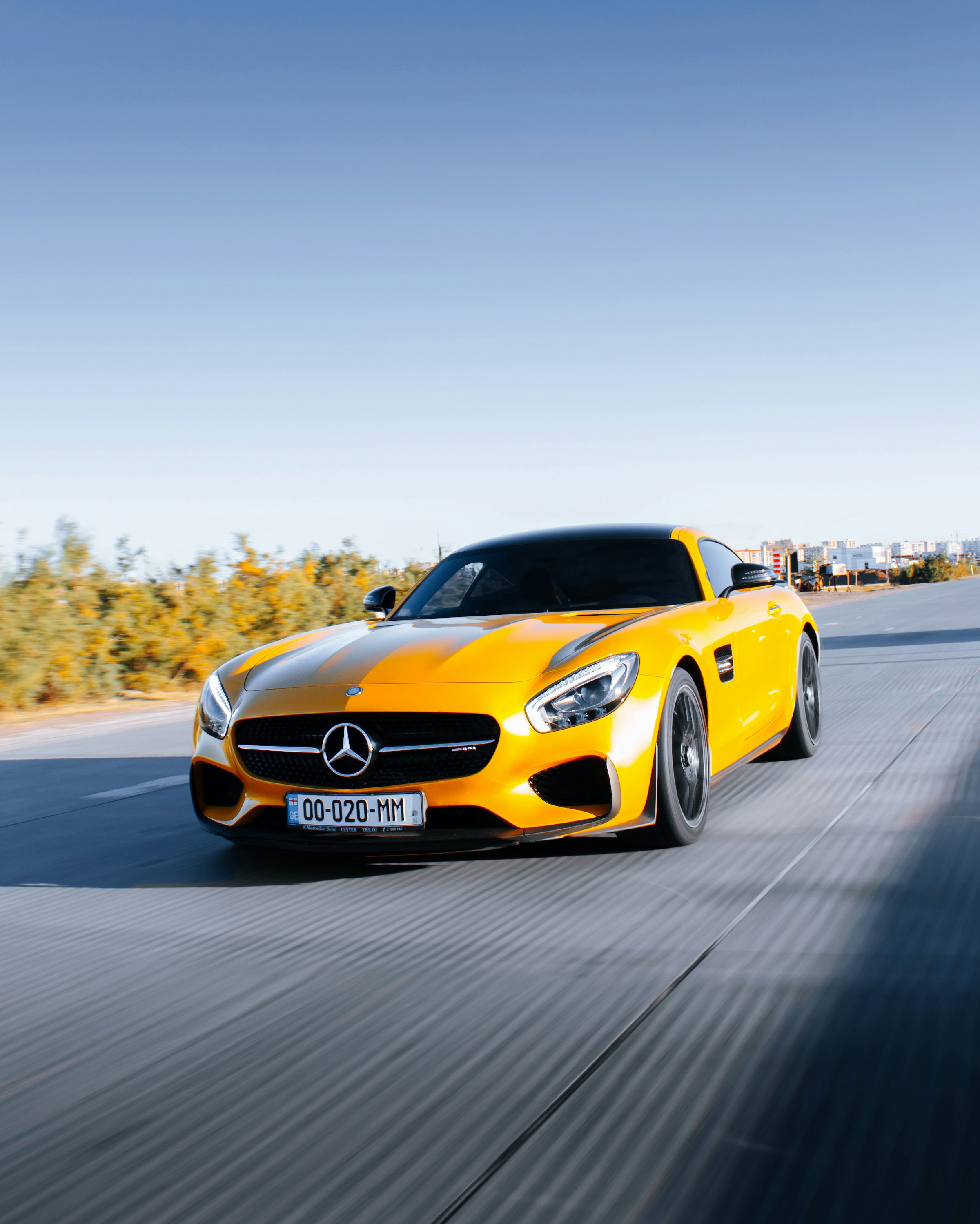 Performance car on an open road